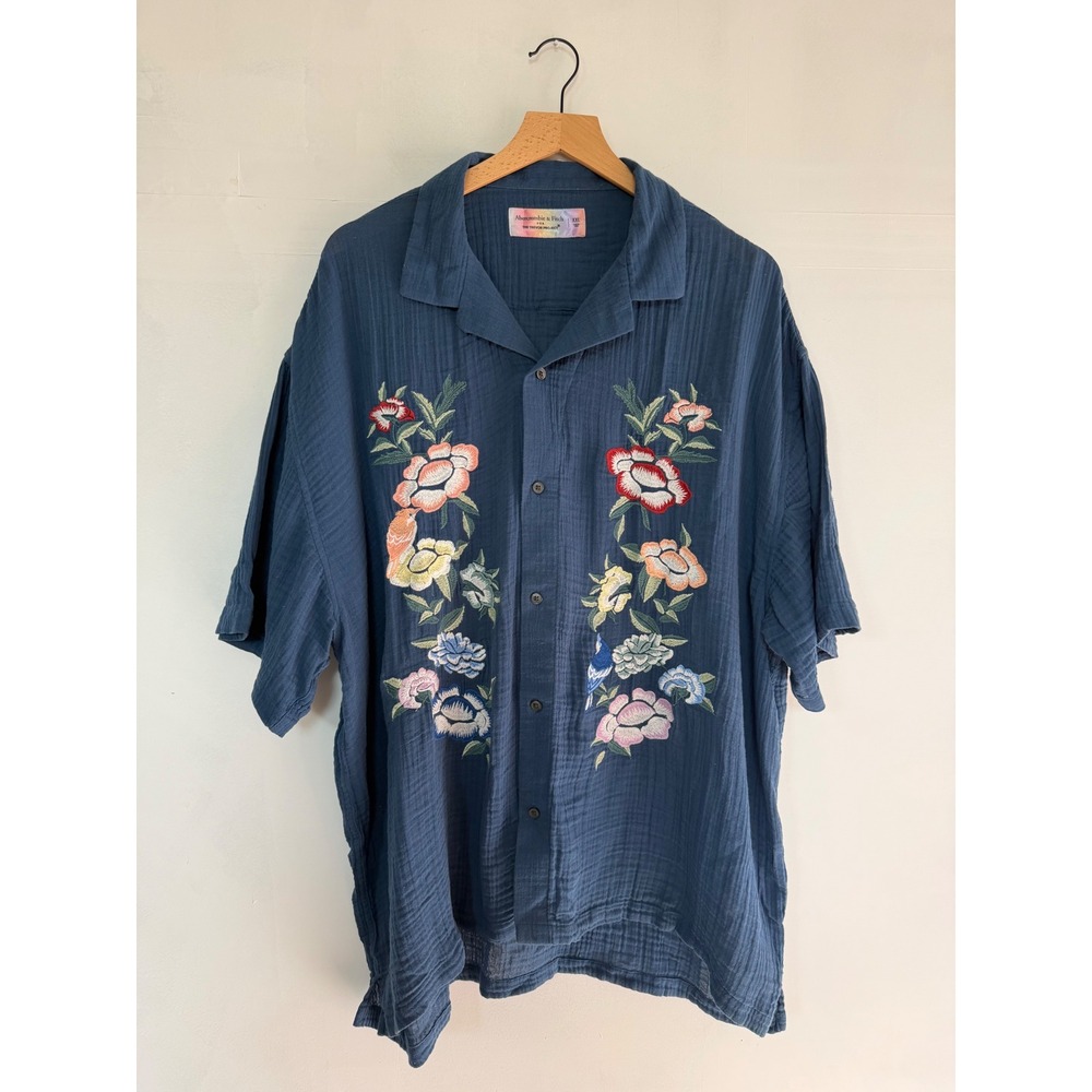 Abercrombie & Fitch Trevor Project Floral Embroidered Cotton Gauze Shirt XXL
